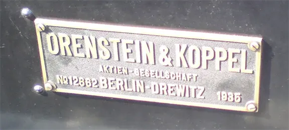 Orenstein and Koppel makers plate Orenstein and Koppel makers plate